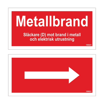 Tilläggsskylt Metallbrand / Rikningspil