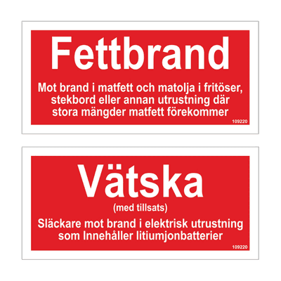 Tilläggsskylt Fettbrand / Vätska Litium