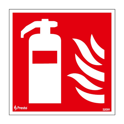 Röd skylt brandsläckare, Dubbelsidig