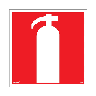 Röd skylt brandsläckare, dubbelsidig 210x210mm